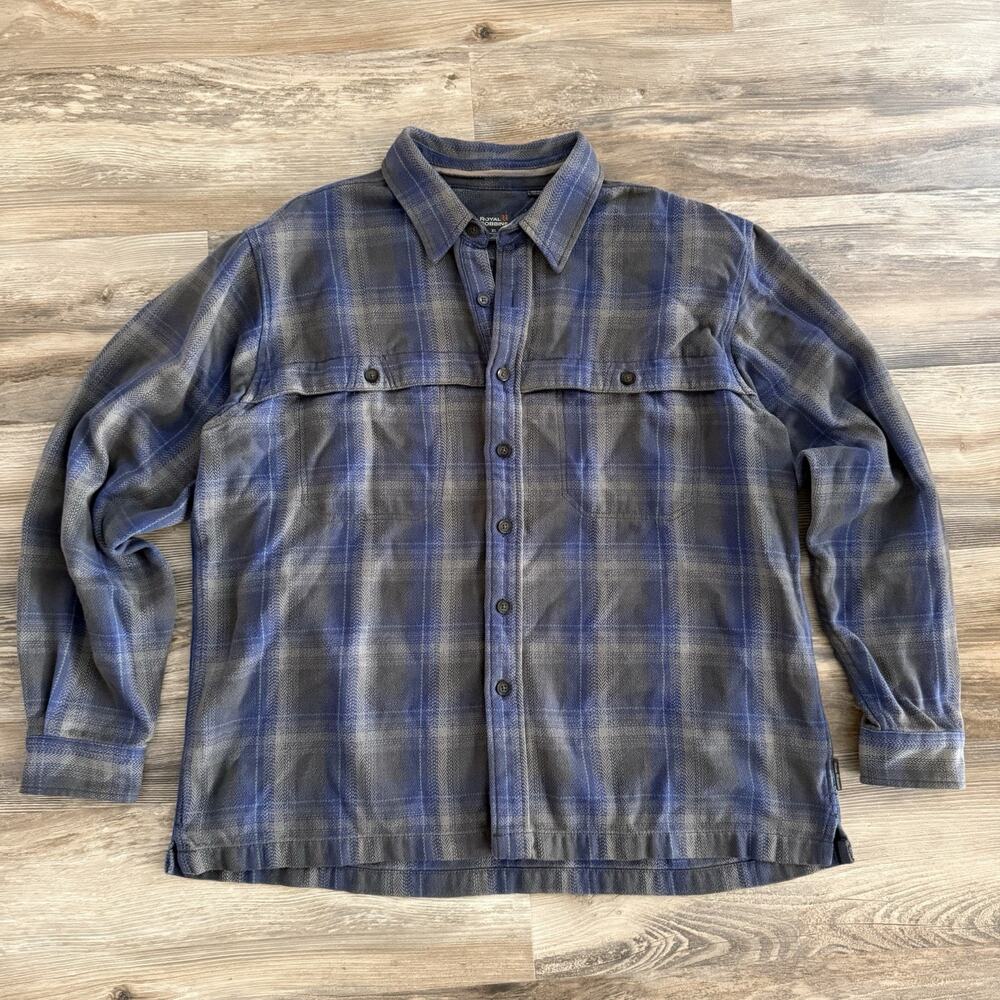 Royal Robbins Blue Gray Plaid Long Sleeve Button Shirt Men’s XL Relaxed Fit